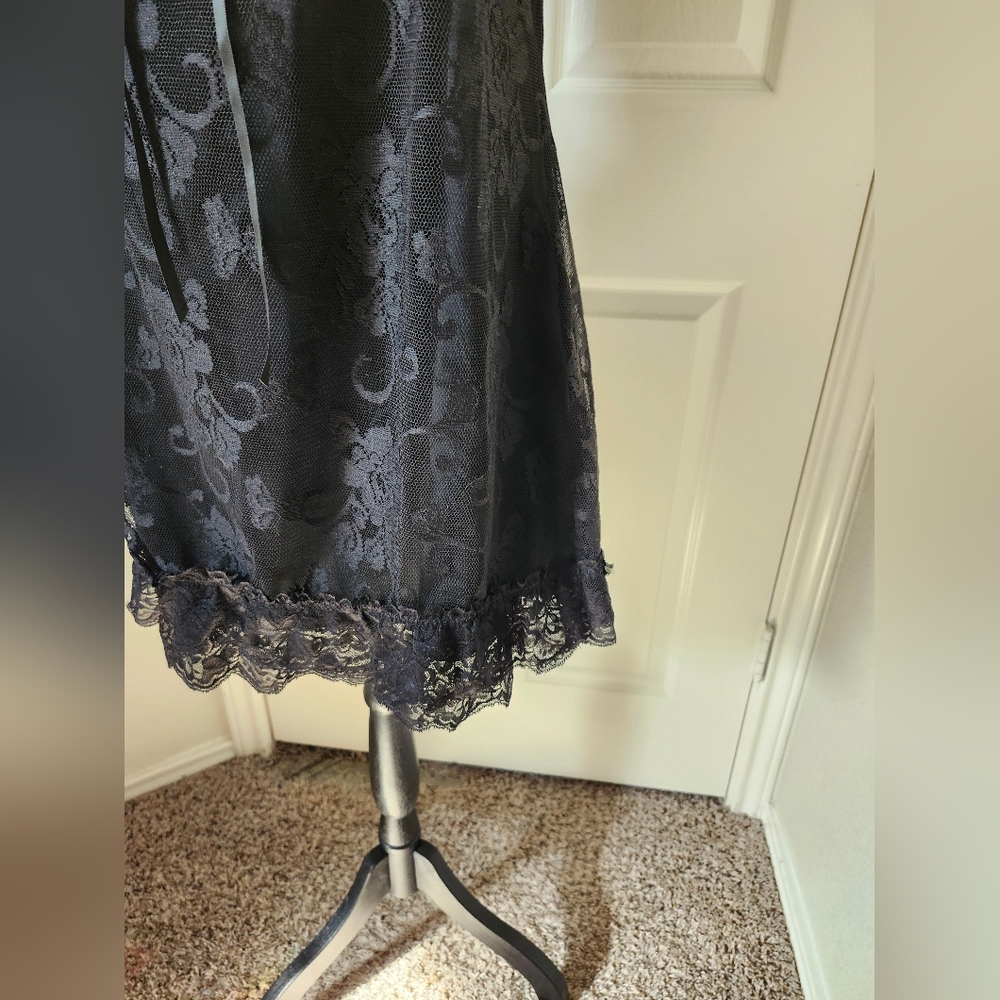 Widow Black Lace Up Choker Floral Lace Slip Mini Dress Open Back - Goth XXL - Picture 5 of 12
